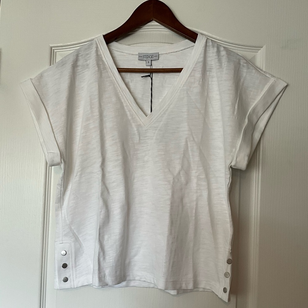 S'EDGE WHITE MARIE V NECK SHORT SLEEVE TOP SZ S NEW - Picture 6 of 9